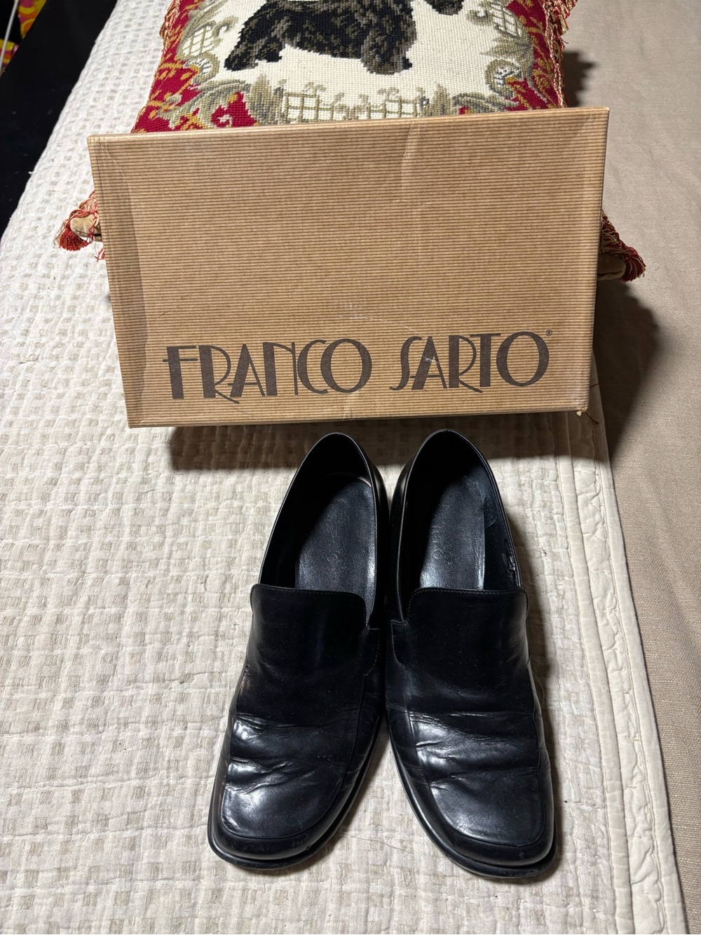 Franco Sarto Black Leather Slip-On Loafers